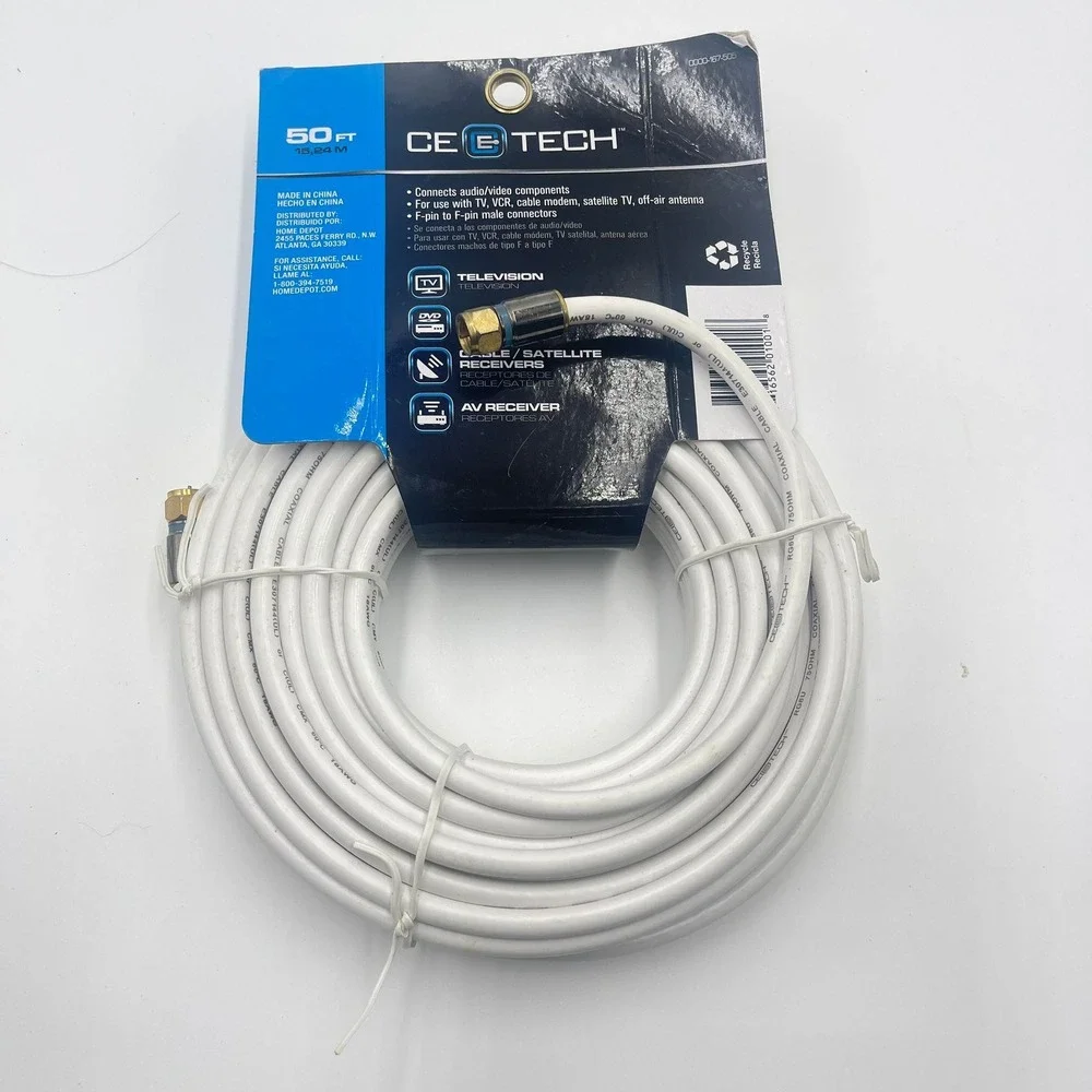 CE TECH RG6 Coaxial Cable 50 FT Feet Audio‎ Video TV Satellite Receiver Antenna
